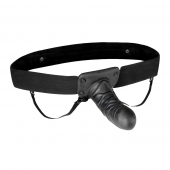 Чёрный полый страпон с вибрацией Unisex Vibrating Hollow Strap-On - 14 см. - Lux Fetish - купить с доставкой в Сергиевом Посаде