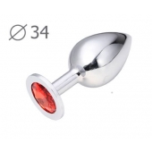 Коническая серебристая анальная втулка с красным кристаллом - 8,2 см. - Anal Jewelry Plug - купить с доставкой в Сергиевом Посаде