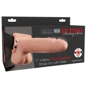 Телесный перезаряжаемый вибрострапон 7  Hollow Rechargeable Strap-on with Balls - 20,3 см. - Pipedream - купить с доставкой в Сергиевом Посаде