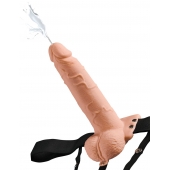 Телесный полый страпон с имитацией эякуляции 7.5  Hollow Squirting Strap-On with Balls Flesh - 21,6 см. - Pipedream - купить с доставкой в Сергиевом Посаде