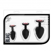 Набор черных анальных пробок с красным кристаллом-сердечком Bling Plugs Training Kit - Blush Novelties - купить с доставкой в Сергиевом Посаде