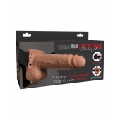 Кофейный перезаряжаемый вибрострапон 7  Hollow Rechargeable Strap-on with Balls - 20,3 см. - Pipedream - купить с доставкой в Сергиевом Посаде