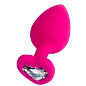 Розовая анальная втулка Diamond Heart с прозрачным кристаллом - 9,5 см. - ToyFa - купить с доставкой в Сергиевом Посаде