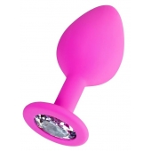 Розовая анальная втулка Brilliant с прозрачным кристаллом - 8 см. - ToyFa - купить с доставкой в Сергиевом Посаде