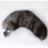 Серебристая коническая анальная пробка с пушистым хвостиком - Sitabella - купить с доставкой в Сергиевом Посаде