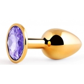 Золотистая анальная пробка с фиолетовым стразом - 7,2 см. - Anal Jewelry Plug - купить с доставкой в Сергиевом Посаде