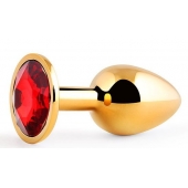 Золотистая анальная пробка с красным стразом - 7,2 см. - Anal Jewelry Plug - купить с доставкой в Сергиевом Посаде