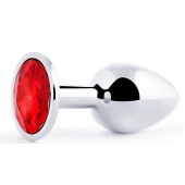 Серебристая анальная пробка с красным стразом - 7,2 см. - Anal Jewelry Plug - купить с доставкой в Сергиевом Посаде