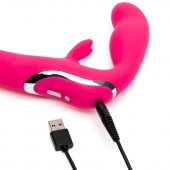 Ярко-розовый безремневой страпон Rechargeable Vibrating Strapless Strap-On - Happy Rabbit - купить с доставкой в Сергиевом Посаде