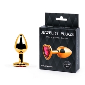 Золотистая анальная пробка с малиновым кристаллом-сердечком - 7 см. - Anal Jewelry Plug - купить с доставкой в Сергиевом Посаде