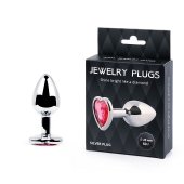 Серебристая анальная пробка с малиновым кристаллом-сердечком - 7 см. - Anal Jewelry Plug - купить с доставкой в Сергиевом Посаде
