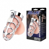 Серебристая металлическая клетка для члена с замком Enslave Cock Cage - BlueLine - купить с доставкой в Сергиевом Посаде