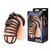 Черная металлическая клетка с замком Deluxe Chastity Cage - BlueLine - купить с доставкой в Сергиевом Посаде