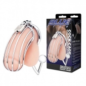 Серебристая металлическая клетка с анальным стимулятором Cock Cage - BlueLine - купить с доставкой в Сергиевом Посаде