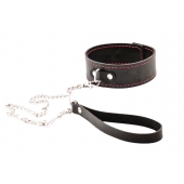 Черный широкий ошейник с красной строчкой и поводком - Crazy Handmade - купить с доставкой в Сергиевом Посаде