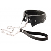 Черный ошейник-воротничок с металлическим поводком - Crazy Handmade - купить с доставкой в Сергиевом Посаде