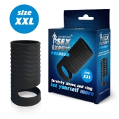 Черная открытая насадка на пенис с кольцом для мошонки XXL-size - 9,4 см. - Sex Expert - в Сергиевом Посаде купить с доставкой