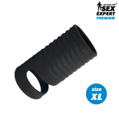 Черная открытая насадка на пенис с кольцом для мошонки XL-size - 8,9 см. - Sex Expert - в Сергиевом Посаде купить с доставкой