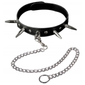 Чёрный кожаный ошейник с шипами и цепочкой - Sitabella - купить с доставкой в Сергиевом Посаде