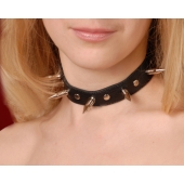 Чёрный кожаный ошейник с шипами и цепочкой - Sitabella - купить с доставкой в Сергиевом Посаде