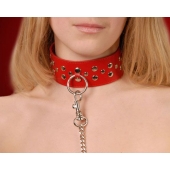 Красный кожаный ошейник с карабином и поводком - Sitabella - купить с доставкой в Сергиевом Посаде