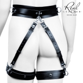 Черный кожаный пояс с гартерами - S-M - Notabu - купить с доставкой в Сергиевом Посаде