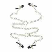 Серебристые зажимы для сосков и половых губ на тонкой цепочке - Notabu - купить с доставкой в Сергиевом Посаде