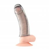 Текстурированная насадка на пенис Clear Textured Penis Enhancing Sleeve Extension - 16,5 см. - BlueLine - в Сергиевом Посаде купить с доставкой