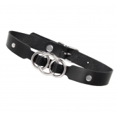 Черный кожаный ошейник со связанными кольцами - Pecado - купить с доставкой в Сергиевом Посаде
