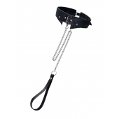 Черный кожаный ошейник-воротник с поводком - Pecado - купить с доставкой в Сергиевом Посаде