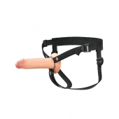 Телесный полый страпон на черных ремнях Hollow Silicone Strap-on - 17,8 см. - Pipedream - купить с доставкой в Сергиевом Посаде