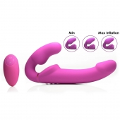 Розовый безремневой страпон с вибрацией и функцией расширения Inflatable Ergo-Fit Strapless Strap-On - XR Brands - купить с доставкой в Сергиевом Посаде