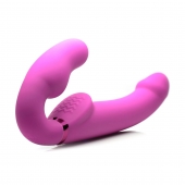 Розовый безремневой страпон с вибрацией и функцией расширения Inflatable Ergo-Fit Strapless Strap-On - XR Brands - купить с доставкой в Сергиевом Посаде
