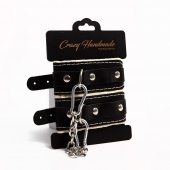 Черные скругленные наручники с мягкой бежевой подкладкой - Crazy Handmade - купить с доставкой в Сергиевом Посаде