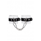Бело-черные кожаные наручники с одним ремешком с люверсами - Pecado - купить с доставкой в Сергиевом Посаде