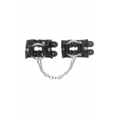 Черные кожаные наручники-браслеты из двух ремешков - Pecado - купить с доставкой в Сергиевом Посаде