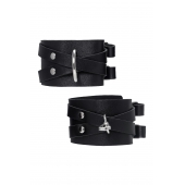 Черные кожаные оковы с двумя перекрёстными ремешками - Pecado - купить с доставкой в Сергиевом Посаде