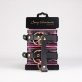 Черные кожаные оковы с розовой строчкой - Crazy Handmade - купить с доставкой в Сергиевом Посаде