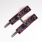 Черные кожаные оковы с розовой строчкой - Crazy Handmade - купить с доставкой в Сергиевом Посаде