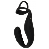 Черное эрекционное кольцо со стимуляцией промежности и анальной пробкой Cock Ring with RC Prostate Plug - Orion - в Сергиевом Посаде купить с доставкой