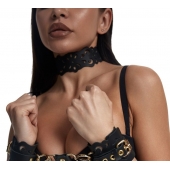 Черный ажурный чокер с золотистой фурнитурой - Crazy Handmade - купить с доставкой в Сергиевом Посаде