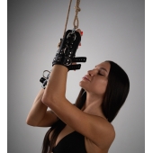 Черные высокие кожаные наручники для подвешивания - Crazy Handmade - купить с доставкой в Сергиевом Посаде