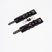 Черные кожаные наручники с узорами и золотистой фурнитурой - Crazy Handmade - купить с доставкой в Сергиевом Посаде