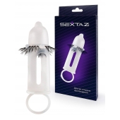 Эластичная насадка на пенис с подхватом мошонки и стимулирующими «ресничками» - Sextaz - в Сергиевом Посаде купить с доставкой