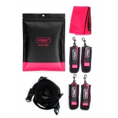 Черно-розовый эротический набор: фиксатор, оковы, наручники, повязка - Erokay - купить с доставкой в Сергиевом Посаде