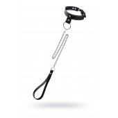 Черный узкий однослойный ошейник с серебристым поводком-цепочкой - Pecado - купить с доставкой в Сергиевом Посаде