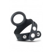 Черное эрекционное кольцо с подхватом мошонки на кнопках VS6 - Blush Novelties - в Сергиевом Посаде купить с доставкой