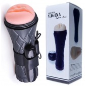 Телесный мастурбатор-вагина в черной колбе с вибрацией - Boys of Toys - в Сергиевом Посаде купить с доставкой