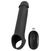 Черная вибронасадка для пениса с хомутом для мошонки и пультом ДУ Remote Controlled Penis Extension - Orion - в Сергиевом Посаде купить с доставкой