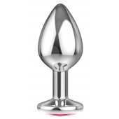 Большая серебристая анальная пробка Diamond Pink Sparkle Large с розовым кристаллом - 8 см. - Lola Games - купить с доставкой в Сергиевом Посаде